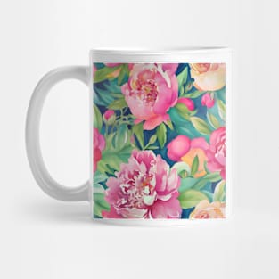 Pink watercolor peonies on navy blue Mug